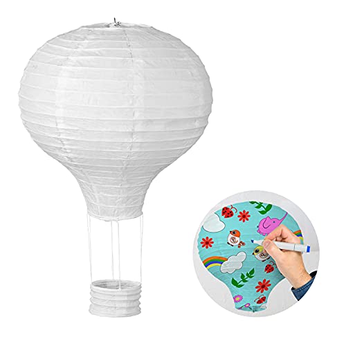 LIHAO Papierlampion Heißluftballon Lampions Deko Ballon Lampenschirm Weiß Classic Bamboo Style für Hochzeit Feier Geburtstag Party (12", 30 cm)