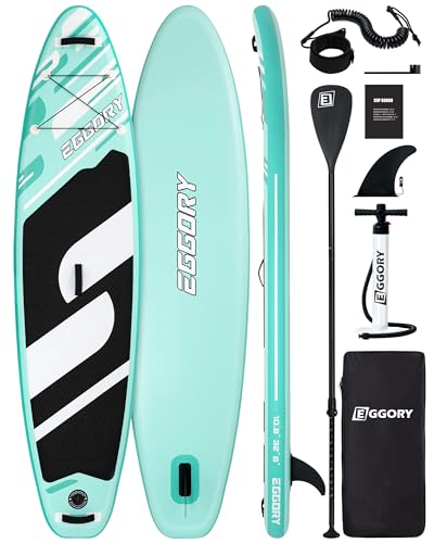 EGGORY Aufblasbares Stand Up Paddle Board Surfbrett SUP Komplettes Paddleboard Zubehör Verstellbares Paddel, Pumpe, ISUP Reiserucksack, Leine, wasserdichte Tasche, Erwachsene Paddelboard (Pop-Green)