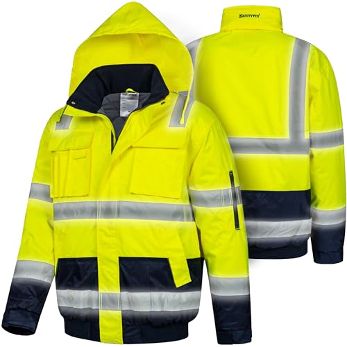 Safetytex Warnschutz Pilotenjacke - Arbeitsjacke - wasserdicht, winddicht, reflektierend - HI VIZ Thermo Jacke - Warnschutzjacke in gelb/marine - Gr. XXL