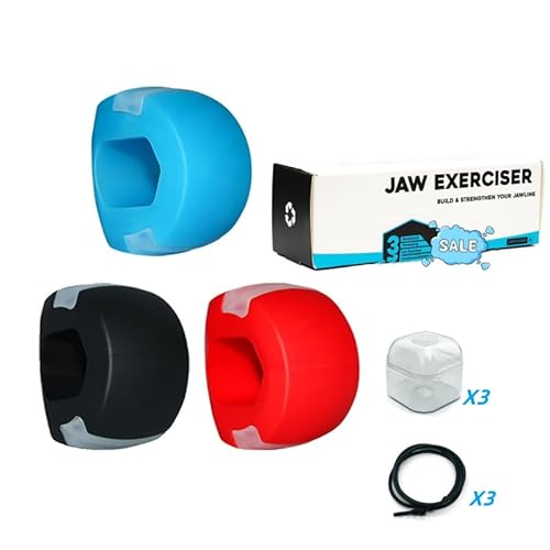 btsan Kiefer Trainer Set, Kiefertrainer Jaw Trainings Gerät 3 Stücke Jaw Trainer, Jawline Exerciser und Kiefer Training optimierter Trainer mit DREI Wiederstandsstufen für Männer Frauen Jaw Design