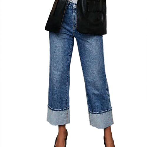 Generisch 2025 - Jeans für Damen, weites Bein, Baggy, hohe Taille, Boyfriend-Jeans, gerades Bein, Dehnbare Jeanshose, Trendiger Herbst 2024 Pferde Sachen Für Echte Pferde (Blue, L)