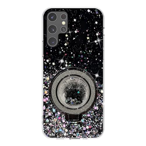 Rnrieyta Miagon Treibsand Ständer Hülle Glitzer für Samsung Galaxy S22 Ultra,Cute Dünn Crystal Schutzhülle Weiches Bling Transparent Case Bumper mit Flüssig Halter Kickständer