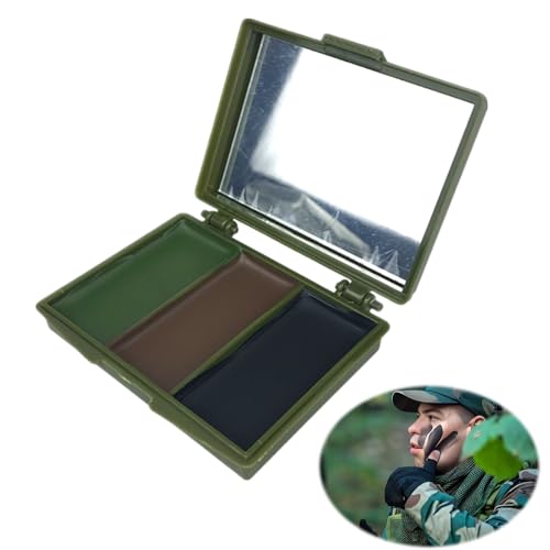 3-Farben Tarnschminke Camouflage, Schwarz, Grün, Braun Tarnschminke mit Spiegel Make Up, Genehmigt Chameleon Tarnung Survival Militär Armee, Armee Military CS Gesicht Farbe Camo Woodland