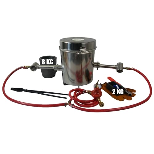 8KG Propangas-Schmelzofen-Set Dual Brennern, mit 8KG Graphit-Tiegel, 113ml Barrenform, Zange und Handschuhe, Brennofen für Schmelzendes Metall Kupfer, Messing und Aluminium