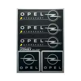Aufkleber-Set, offizielles Lizenzprodukt, hergestellt für Opel Motorsport, Logo Schwarz und Chrom, 94 x 131 mm (5 Aufkleber)