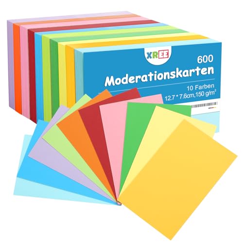 600 Stück Moderationskarten, 12.7 * 7.6cm Karteikarten Lernkarten Blanko DIY Papier Karten für Weihnachten Basteln Büro Schule Präsentation und Moderation(10 Farben,150g/qm)