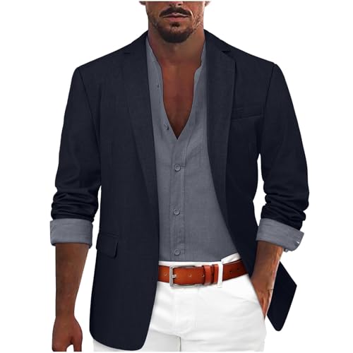 Herren Casual Leinen Jacke Leichtgewicht Sporty Anzugjacke Leisure Blazer DüNn Atmungsaktiv Sakkos Sommer Herbst Leinenjacke Einfarbig Freizeitjacke Regular Fit Sportmantel Modern Business Jacket