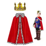 TSHAOUN Prinz Umhang Kinder, Junge König Umhang Königsmantel mit Krone, Prinz Kostüm für Prinzenparty, Cosplay, Halloween, Kindertag, Karneval, Einheitsgröße, 80cm für Kinder von 90–135cm (Red)