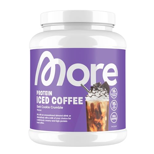 MORE Protein Iced Coffee, Dark Cookie Crumble, 500 g, Eiskaffee mit wertvollen Proteinen, wenig Zucker und Fett, geprüfte Qualität - made in Germany