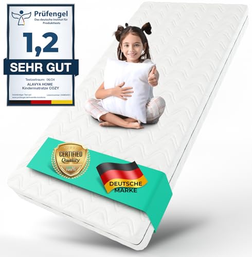 ALAVYA HOME® Kindermatratze 80x160 cm ohne Spannbettlaken 10 cm hoch I CertiPUR zertifizierter Kaltschaum mit waschbarem Bezug I Hochwertige Matratze für Kinderbett Jugendmatratze 160x80 I Made in EU