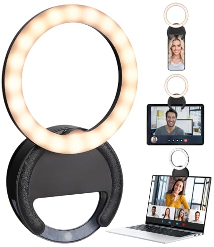 Ringlicht Handy Selfie Licht,Handy Ringlicht,Farbtemperatur Einstellbar von 3000K bis 7000K, 5-Stufen der Helligkeit Einstellbar, Geeignet für Selfies, Laptops/Tablets, Videos, YouTube, TikTok