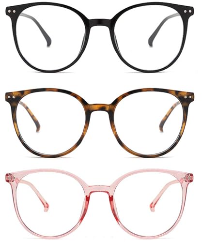 3 Pack Blaulichtfilter Brille Damen and Herren, Fake Brille Ohne Stärke Herren and Damen, Runde Rahmen Blaufilter Brille, Fensterglas Brille, Bildschirmbrille Mit Blaulichtfilter