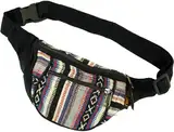 GURU SHOP Ethno Sidebag, Nepal Gürteltasche - Schwarz, Unisex - Erwachsene, Baumwolle, 13x20x4 cm