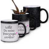 Zaubertasse "Willst Du meine Trauzeugin werden?" - Farbwechseltasse mit Glitzerpartikeln - Magic-Thermo-Effekt