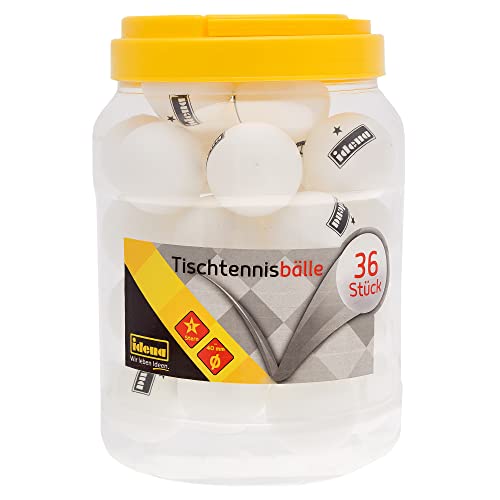 Idena 40169 - Tischtennisbälle 36 Stück in weiß, Durchmesser ca. 4 cm nach ITTF Wettbewerbsrichtlinien, 1 Stern Qualität, für den Verein, in der Freizeit und Hobbysportler