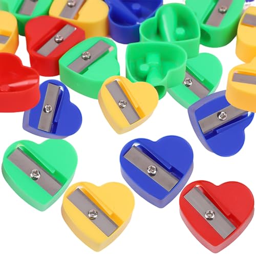 MINGZE 48 Stück Anspitzer, Kunststoff Handheld Einloch Bleistiftspitzer für Schulamt Verwendung, Heart-Shaped