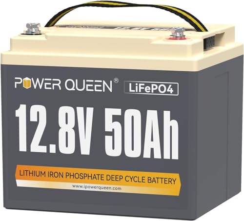 Power Queen 12V 50Ah LiFePO4 Lithium Batterie mit 50A BMS, 640Wh Lithium Akku, Max. 15000 Zyklen, Ersatzbatterien für Blei-Säure-Batterie, weitverbreitet in Solarenergie, Notstrom, Wohnmobile