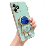 Miagon Blau Galaxie Astronaut Ständer Hülle für Realme C53,Cute Mädchen Dünn Galvanisierte Schutzhülle Weiches Case Bumper mit Astronaut Halter Kickständer