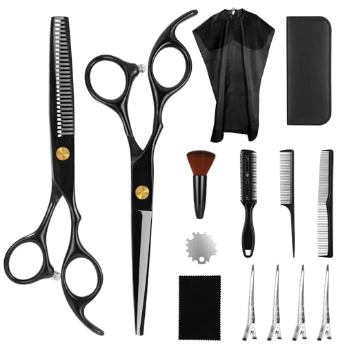 TIDEVAN Friseurschere,14 Stücke Friseurschere Set Haarschneideschere Profi Set mit Friseurumhang Professionelle Haarschere Präzise Haarschnitte Friseur Zubehör für Haar und Bart,Damen Herren Kinder