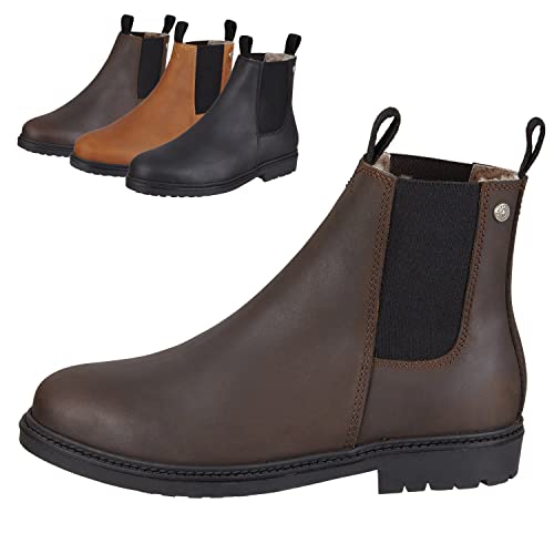 SUEDWIND FOOTWEAR Chelsea Boot »NEW WORK WINTER« bequeme Stiefelette aus Rindsleder Made in Portugal | Reitschuh mit robuster Gummisohle | Merino Lammfell | Schuh Schlupf Stiefel | Braun 40