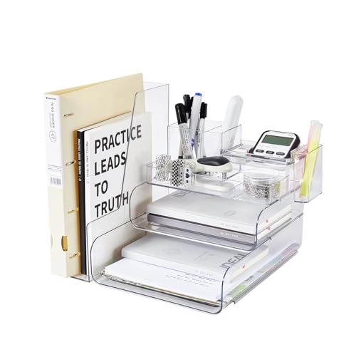 HKeeper Schreibtisch Organizer mit Aktenhalter,3 Tier Briefablage Ablagefächer mit 1 Stifthalter, Schreibtisch Ablage Zeitschriftenhalter für Büro bedarf Dokumentenablage