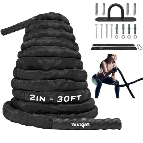 Yes4All Unisex-Erwachsene C5TJ Strap-30ft Battle Rope/Fitnessseil 2" Breite, Mit Schutzhülle-Anker, 50mm-9m