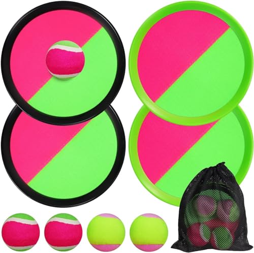 wokar Klettballspiel - Klettballspiel für Kinder ab 3 4 5 6, Fangballspiel mit 4 Fangscheiben 4 Bälle, Outdoor Spiele für Kinder Wurf- und Fangspiel, Outdoor Spielzeug Gartenspielzeug Draußen