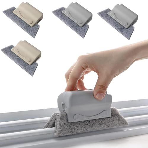 Wobestod 4 Stück Fensterrillen Reinigungsbürste, Handheld Fensterrahmen Reinigungsbürste für Ecken und Lücken (2 Beige + 2 Grau)