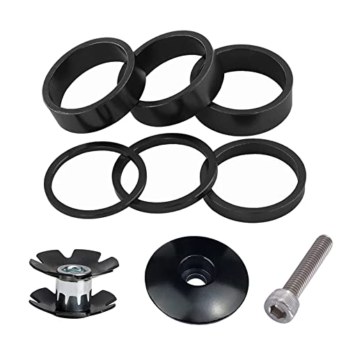 Saipor 9 Stück 1 1/8 Zoll Lenkererhöhung Fahrrad Spacer 2/3/5/10mm Fahrrad Lenker Spacer Set Aluminium Headset Spacer Fahrrad Vorbau Ahead Spacer für MTB Rennrad (Schwarz)