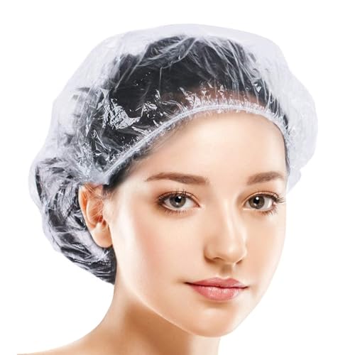 Kryzulax 50 Stück Einweg-Duschhauben,Duschhaube,Einweg Duschhauben Kunststoff Duschkappe,Unisex,Wiederverwendbar,für Salon,Spa,Reise, Heimgebrauch,Hotel,Dusche(42cm)