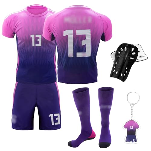 Kogmaworn Fußballtrikot für Kinder, Nr.13 Fußball Trikot Sets für Kinder, Herren Jungen Fussball Jersey Football Trikots Set mit Knieschützer und Schlüsselanhänger, Fußball Trikot Sets Kinder(28)