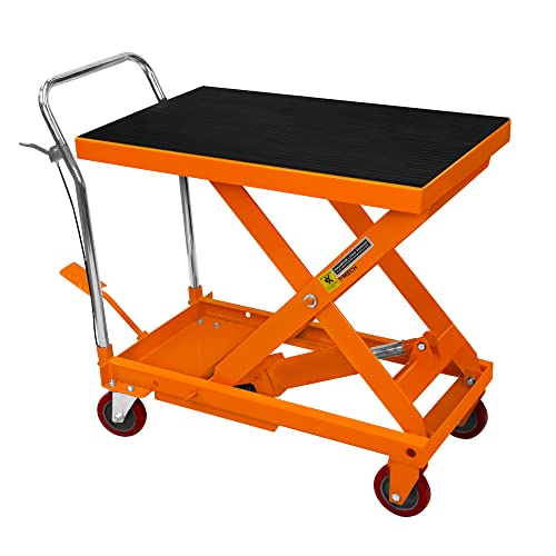 Hydraulischer Hubtisch Scherenhubtisch 500KG Mobil Wagen Multi-Höhen-Positionen Arretierbares manuelles Fuß- und Handpedal Abnehmbare Gummimatte 4 Räder 2 Abschließbare 81cm x 51cm 29-78cm Hubbereich
