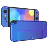 eXtremeRate Full Hülle Case kompatibel mit nintendo Switch OLED Joycon/Console, DIY-Ersatz Gehäuse & Kickstand & Tasten, Skin Abdeckung Zubehör für Switch OLED Konsole-Lila Blau