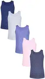TupTam Unterhemden Mädchen Baumwoll Unterhemd 5er Pack Tank Top Ärmellos Kinder, Farbe: Herzchen Jeansblau Rosa Dunkelblau Graphite Grau, Größe: 122-128
