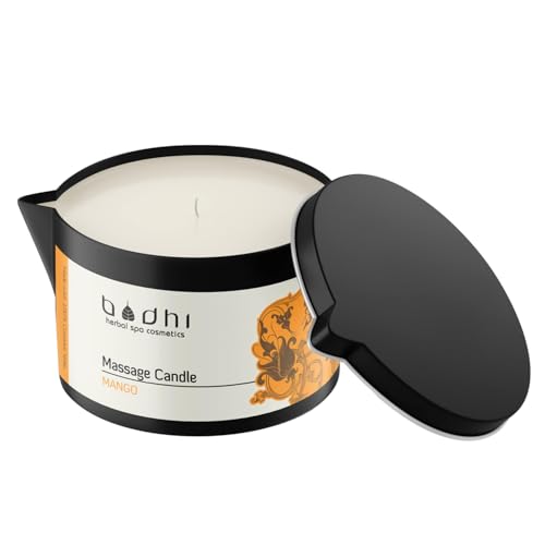 Bodhi® Massagekerze MANGO 95g, mit 100% Kokossnuss Wax, für wärmende und entspannende Massagen für Paare, Erotische Körper Kerze/Vegan & Bio