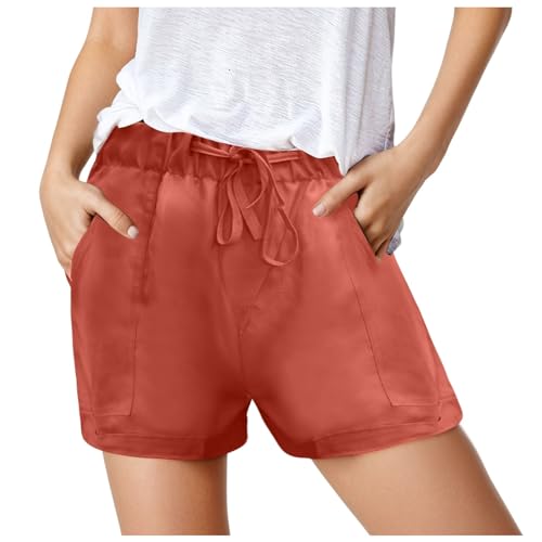 Lange Shorts Herren Damen, Sommer, hohe Taille, Schnürung, Baggy-Hosen mit weitem Bein Mountainbike(Orange,L)