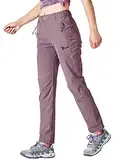 YSENTO Damen Outdoorhose Wanderhose Wasserdicht Schnelltrocknend Leicht Trekkinghose Funktionshose mit Reißverschlusstaschen(Lila,XL)