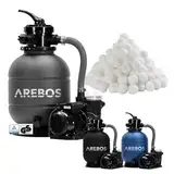 Arebos Sandfilteranlage mit Pumpe inkl. 700g Filterbälle | Grau | 400W | 10.200 L/h | Tankvolumen bis zu 27,5 kg Sand | 7 - Wege Ventil mit Griff | mit Druckmanometer | Poolfilter