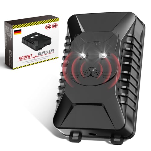Marderschreck Auto, Ultraschall Marderabwehr Unterstützt USB-Laden und 4 AA-Batterien, 18-36 KHz Marderschutz mit Blitzlicht, Anschluss an 12V Autobatterie, für KFZ, Motorraum, Dachboden, Haus, Garten