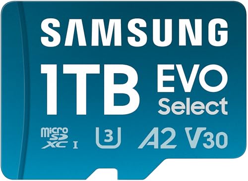 Samsung EVO Select (2024) microSD-Karte + SD-Adapter, 1 TB, UHS-I U3, 4K UHD, Full HD, 160 MB/s Lesen, Speicherkarte für Smartphones, Tablets und Laptops, MB-ME1T0SA/EU