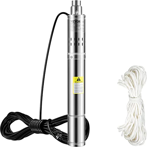 VEVOR 3" Tiefbrunnenpumpe 550W Brunnenpumpe Max. Durchfluss 35L/min Tauchpumpe Max. Förderhöhe 108m Tauchwasserpumpe Sandbeständig <5% Max. Drehzahl 2850U/min Ideal für Süßwasserversorgung Bewässerung