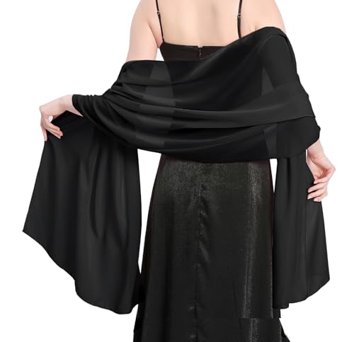 Stola Damen Halstuch Chiffon Sommer Schal Damen Festliche Stola für Abendkleid oder Brautkleid Hochzeit Scarf (Schwarz)