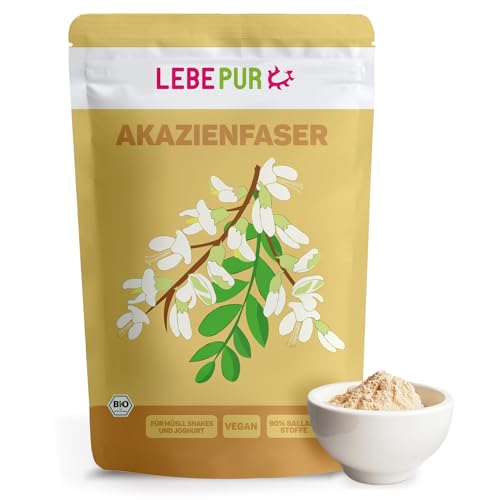 Lebepur BIO Akazienfasern vegan 125g, 90% Ballaststoffe, geschmacks- und geruchsneutral, Akazienfaser Pulver, glutenfrei, ohne Zusatzstoffe, hoher Ballaststoffgehalt mit 90g pro 100g