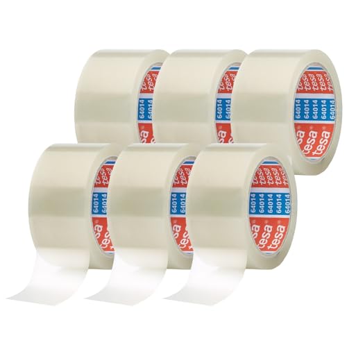 tesapack 64014 im 6er Pack - Geräuscharmes Paketklebeband zum Verpacken von Paketen und Versandschachteln - transparent - 6 Rollen je 66 m