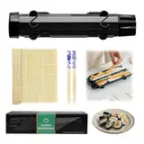 YSOOUA Tragbarer Sushi Maker Kit - Bazooka Set Mit Rolling Matte, Stäbchen, Handbuch, Formformen - DIY Roller Tool für Anfänger zu Hause (Schwarz)