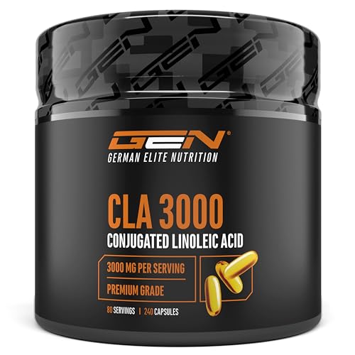 CLA - 240 Kapseln mit jeweils 1000 mg - Hochdosiert mit 3000 mg pro Tagesportion - Laborgeprüft - Konjugierte Linolsäure Fettsäure - Premium Qualität - German Elite Nutrition