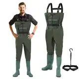 Izrielar Wathose Herren Wasserdicht, 70 Denier Nylon, PVC Angelhose, wasserdichte Fischteichhose mit Gummistiefeln, Bund, Taschen und Haken, für Baustellen, Angeln, Bauernhöfe, Gärten