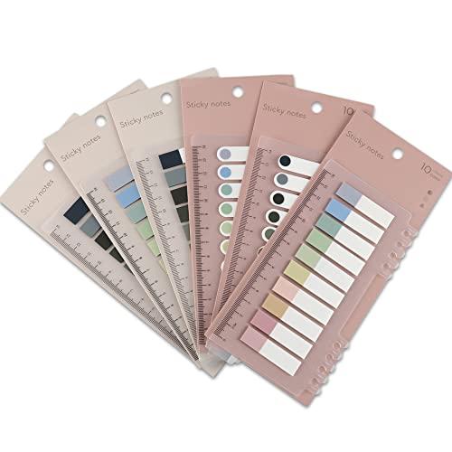 1200 Stück Bunte Haftstreifen Set, 6 Pack Page Marker Pastell Set, Haftmarker mit Lineal, Aesthetic Sticky Book Index Tabs für Lesen, Studium, Schule, Uni, Ausbildung und Büro Zubehör