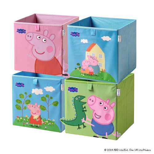 LIFENEY meets Peppa Wutz Aufbewahrungsboxen für Kinder 4er Set – Box-Set mit Peppa Pig Motiven zur Aufbewahrung von Spielzeug – 30 x 30 x 30 cm passend für klassische Würfelregale