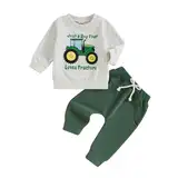 ESSECMBS Kleinkind Baby Jungen Traktor Trainingsanzüge 2PCS Set Langarm Traktoren Sweatshirt Elastische Taille Hosen mit Kordelzug Jungen Warme Weiche Traktor Outfits Hosen Set (Grau, 18-24 Monate)